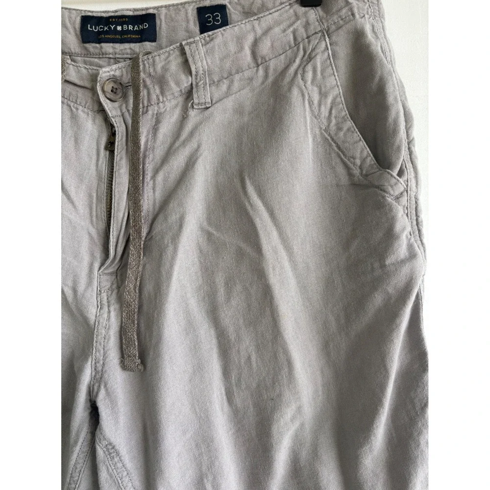 Lucky Brand Mens Linen Blend Drawstring Shorts Gray Size 33 Casual Summer Beach